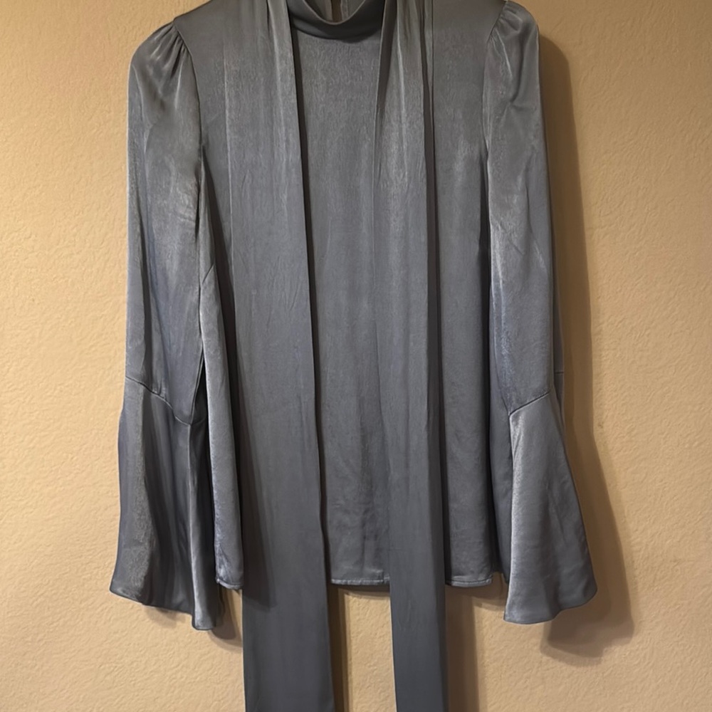 ABS Allen Schwartz Gray Long Sleeve Backless Blouse